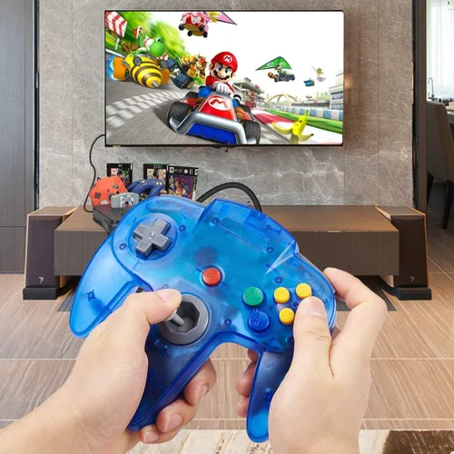 Vista 2 de KIWITATA Classic N64 Controller, Retro N64 Wired Game Pad Joystick Remote Controller for N64 System Video Games Console Clear Blue