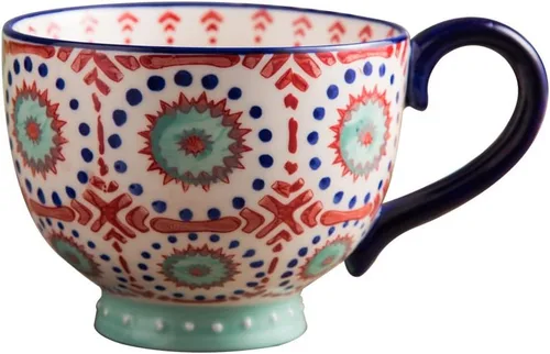 Vista 6 de CHOOLD Elegante taza de café grande de cerámica pintada a mano con patrón floral para té y leche, taza de cereales para cocina, cena, 15 onzas