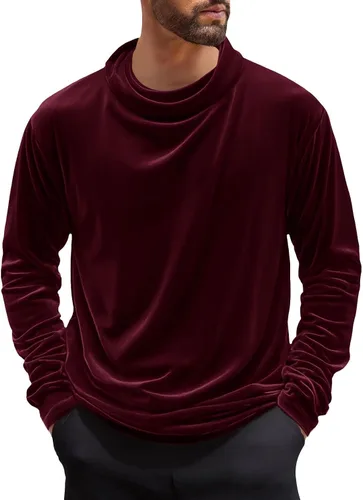 Vista 5 de Camisa térmica para hombre, cuello alto de terciopelo, manga larga, delgada, suave, elástica, casual