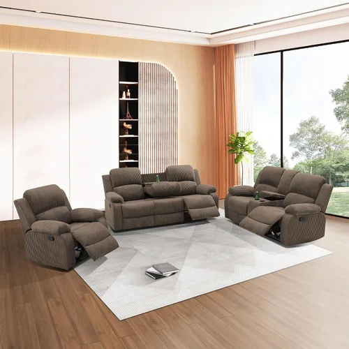 Vista 22 de Sofá reclinable manual, sofá reclinable con portavasos de 3 asientos, sofá de 3 asientos con mesa auxiliar desplegable para sala de estar, oficina