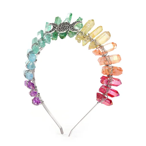 Vista 16 de Bubbmi Diadema de tiara negra de cristal crudo, cuarzo natural, luna, diosa, bruja, moda, banda para el pelo para fiesta de cosplay Wiccan