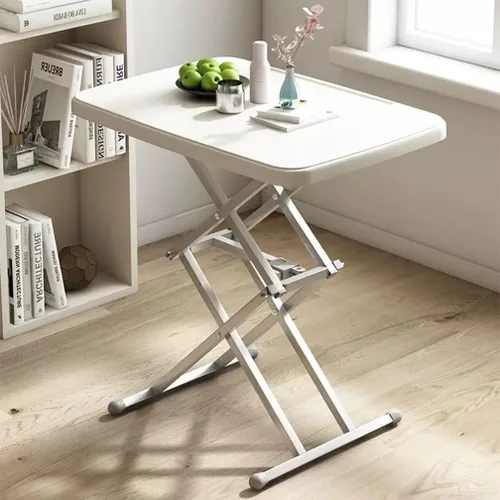 Vista 2 de Mesa plegable pequeña, mesa de cena de TV de altura ajustable, mesa de escritorio plegable alta para comer, mesa de cartas plegable compacta