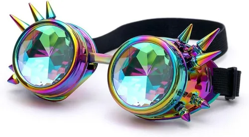 Vista 33 de FUT Gafas Steampunk con pinchos arcoíris ABS, lentes de caleidoscopio rave, soldadura cibernética, gótico, cosplay, vintage