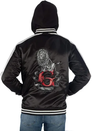 Vista 3 de Bioworld Harry Potter Gryffindor - Chaqueta con capucha de satén con cremallera, Negro