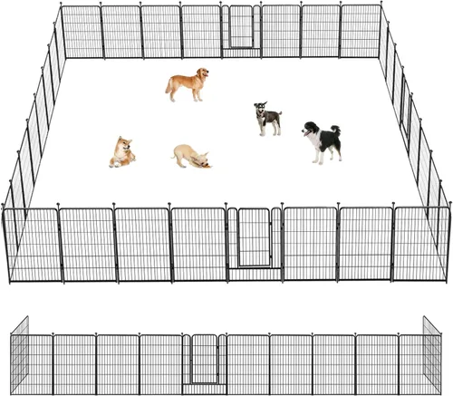 Vista 16 de Corralito para perros, 40 pulgadas, 8 paneles, valla para perros al aire libre, resistente, corral para perros grandes, medianos y pequeños, corral