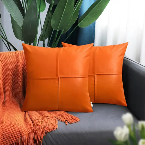 Vista 34 de BRAWARM Fundas de Almohada Decorativas de Cuero Sintético 12 X 20 Pulgadas, Fundas de Almohada Lumbar de Cuero Naranja Paquete de 2, Almohadas