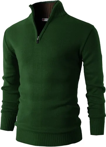Vista 11 de H2H Suéter de cuarto cremallera para hombre, estilo casual, ajustado, polo Kmoswl021-azul marino