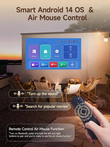 Vista 4 de [Android 14 y 800ANSI] Mini proyector Magcubic 4K 8K, compatible con proyector inteligente nativo 1080P con WiFi 6, Bluetooth 5.4, enfoque Blanco