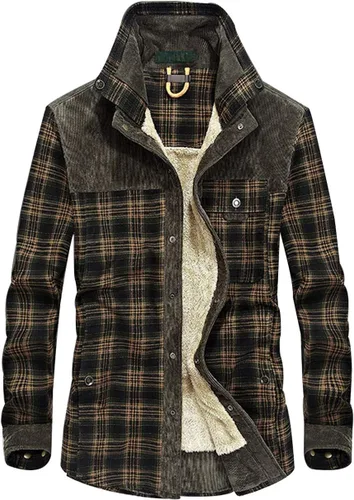 Vista 11 de Haellun - Chaqueta tipo camisa de manga larga con forro de sherpa para hombre Verde militar