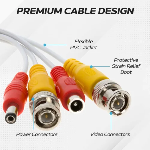 Vista 3 de Cables Direct Online Paquete de 2 cables de extensión de video BNC prefabricados de 10 pies para CCTV, cámara de seguridad, DVR, sistema