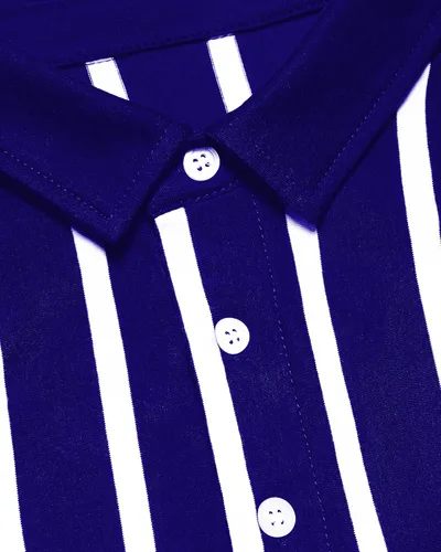 Vista 4 de Mens Striped Polo Shirts Black and White Striped Golf Shirts,Cotton Blend Knit Button Down Casual Summer Short Sleeve