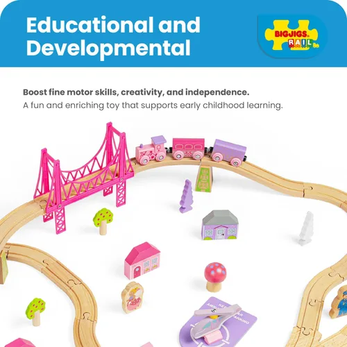 Vista 7 de Bigjigs Rail Fairy Town - Juego de tren de madera Juguete ferroviario para niños a partir de 3 años Pista de madera con modelo de aldea
