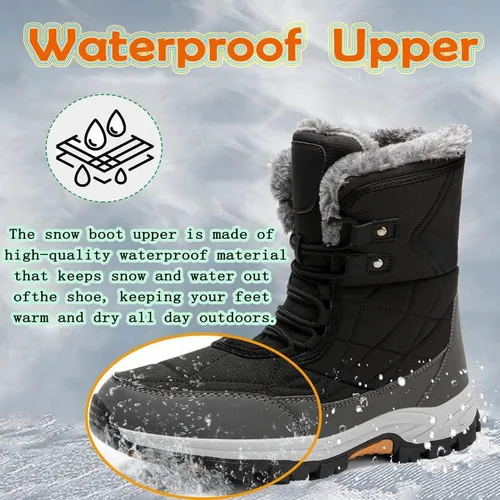 Vista 4 de Botas de nieve para mujer, botas de invierno para mujer, botas de nieve con forro de piel para mujer, botas de invierno antideslizantes para mujer