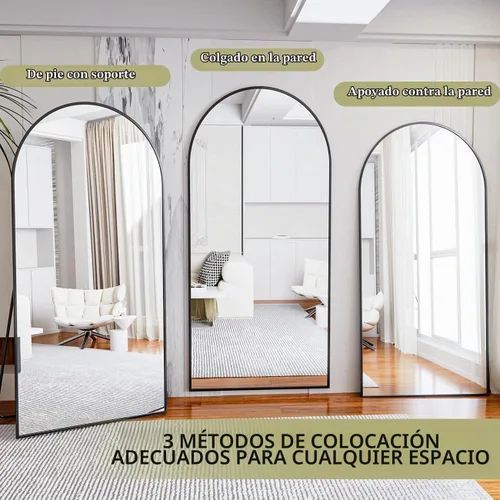 Vista 4 de BEAUTYPEAK Espejo de longitud de arco de 71 x 30 pulgadas con soporte Negro