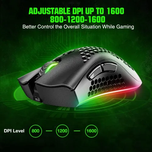 Vista 6 de BENGOO Mouse inalámbrico para juegos, mouse de computadora USB inalámbrico con 6 botones programados, 3 retroiluminación DPI RGB ajustables