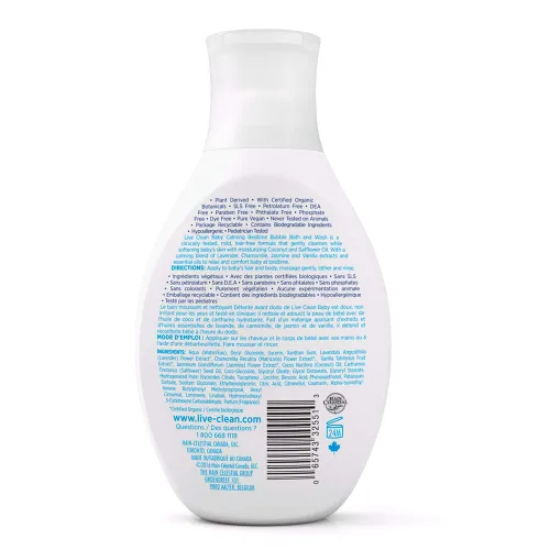 Vista 2 de Live Clean Baño y lavado de burbujas para bebés, calmante para dormir, 10 onzas