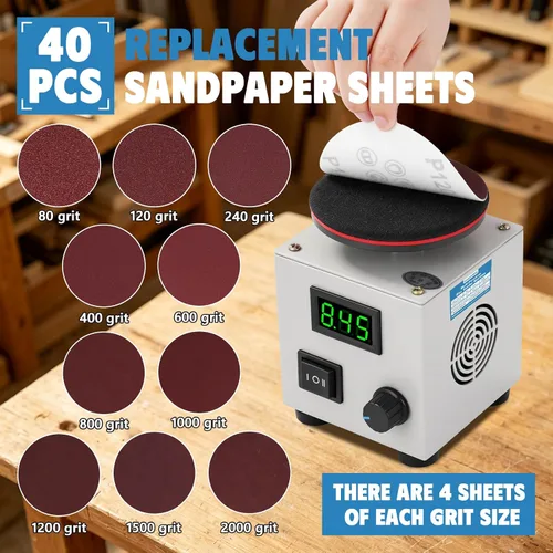 Vista 4 de MXBAOHENG Mini Disc Sander Electric Bench Sanding Machine w/ 40 Sandpapers
