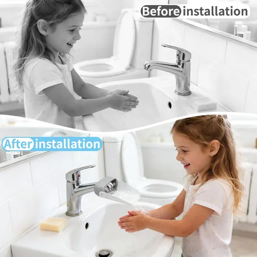 Vista 6 de CHILDHOOD Paquete de 2 extensores de grifo para fregadero de cocina y bañera, extensores universales de mango de fregadero, divertido lavado
