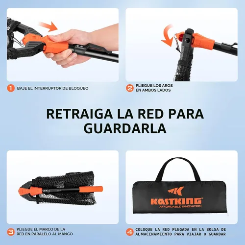 Vista 8 de KastKing Pontus - Red de pesca para pescar, plegable y ligera, red de pesca de agua dulce con escala de longitud integrada, mango de aluminio, malla