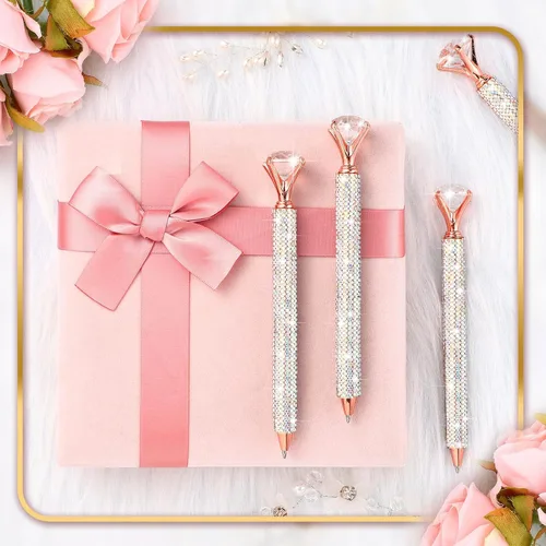 Vista 6 de Lincia 4 bolígrafos con diamantes en la parte superior con bolígrafo de cristal de strass para mujeres, bolígrafo de tinta con recambios