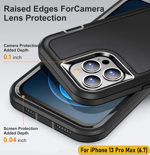 Vista 3 de La funda está especialmente diseñada para iPhone 13 Pro Max de 6.7 pulgadas, protección de cuerpo completo, resistente a los golpes, goma de Negro