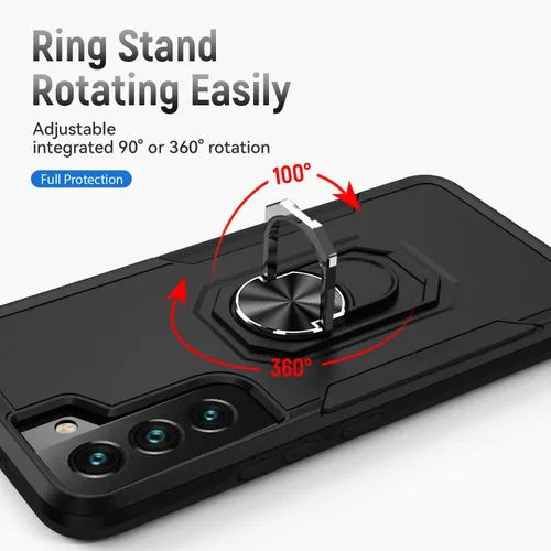 Vista 7 de Funda para Samsung Galaxy S22 Plus con soporte, anillo magnético de armadura, resistente funda protectora de grado militar a prueba de golpes