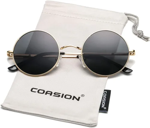 Vista 3 de COASION Gafas de sol polarizadas redondas pequeñas retro para mujeres y hombres, gafas de sol circulares UV400