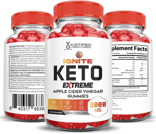 Vista 6 de Paquete de 5 gomitas Ignite Keto ACV Extreme 2000 mg Advanced Ignite Keto Gummies Vinagre de sidra de manzana formulado con jugo de granada