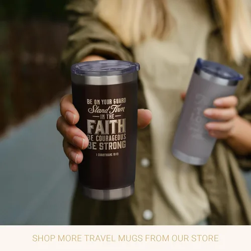 Vista 7 de Christian Art Gifts - Taza de viaje de acero inoxidable con aislamiento al vacío de doble pared de 18 oz, color negro mate, con tapa para hombres