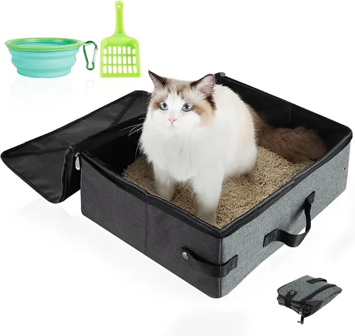 Vista 14 de Arenero portátil de viaje de HiCaptain con tapa, arenero plegable para gatos de viaje - A prueba de fugas, sin olor y resistente al agua. Ideal