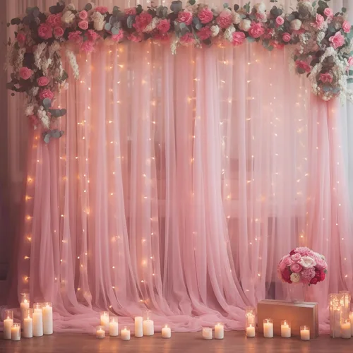 Vista 9 de Cortina de telón de fondo de tul negro de 10 x 10 pies con cadena de luces para fiestas, cortinas de fondo de fotos transparentes para bodas