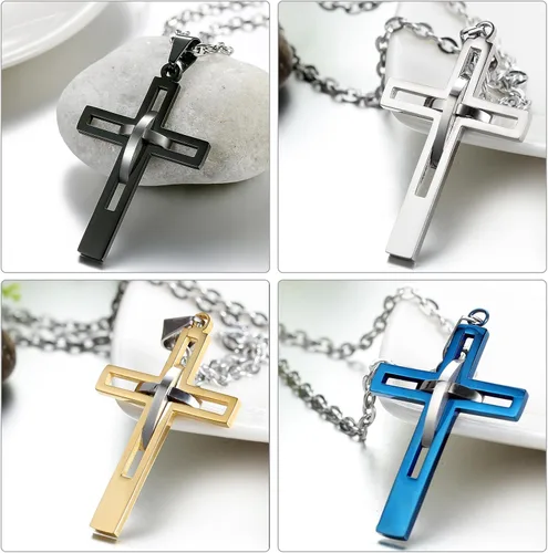 Vista 18 de OIDEA Cross Pendant Necklace for Men Women: High Polish Hollow Openwork Stainless Steel Cross Chain Mens Jewelry Gifts
