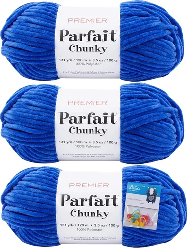 Vista 26 de Premier Yarns Parfait - Paquete de 3 unidades de felpilla gruesa de 3.5 onzas, peso supervoluminoso, paquete de 3 unidades con soportes para punto