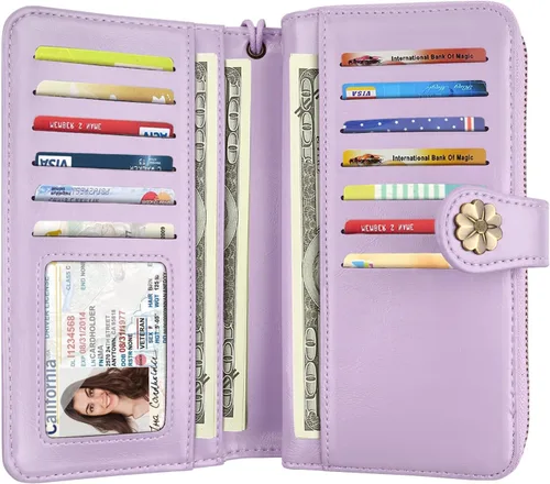 Vista 2 de Coco Rossi Billeteras para mujer con múltiples tarjetero, cartera de embrague, tarjetero, organizador de tarjetas para mujer con correa