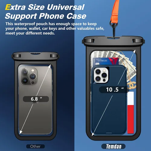 Vista 9 de 2 bolsas impermeables para teléfono, [hasta 10 pulgadas grande] Funda universal IPX8 impermeable para teléfono celular, bolsa seca con cordón