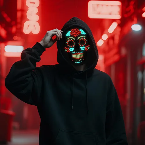 Vista 5 de Meetory Máscara LED de Halloween del Día de los Muertos con diadema