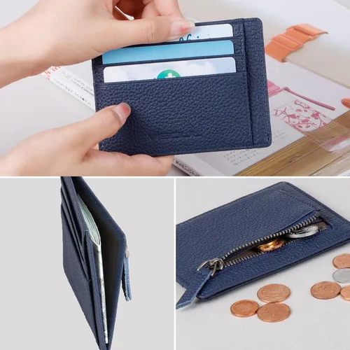 Vista 2 de VISOUL Soporte delgado para tarjetas de crédito para mujer, bloqueo RFID, cartera pequeña de cuero para mujer con bolsillo para monedas
