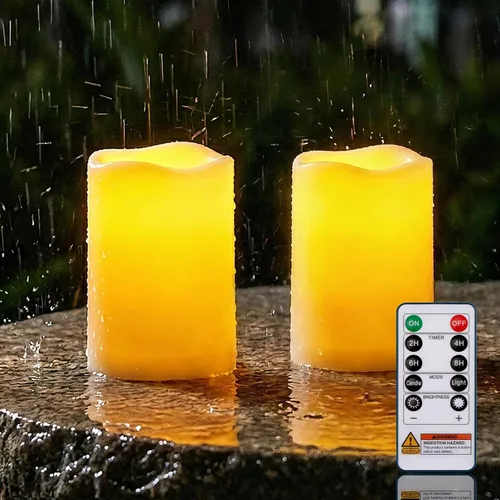 Vista 8 de Homemory paquete de 9 velas sin llama, impermeables para exteriores, velas LED acrílicas que funcionan con pilas, con control remoto y temporizador