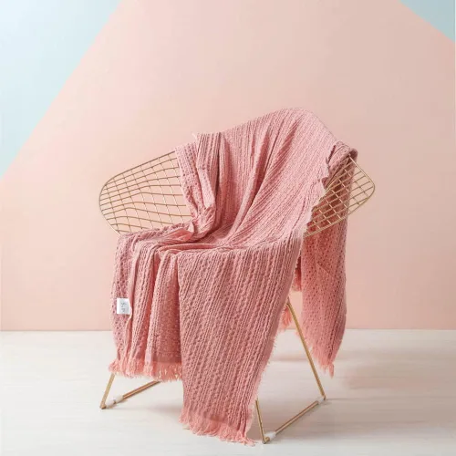 Vista 15 de Simple&Opulence Manta 100% algodón para sofá, cama, manta de punto gofre con borlas, suave, ligera, prelavada, transpirable, cómoda, decoración