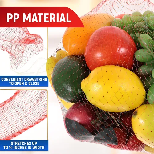 Vista 4 de BURIUS 200 bolsas de malla para almacenamiento de verduras para refrigerador, 13.7 pulgadas con cordón de malla, reutilizables, lavables, bolsas
