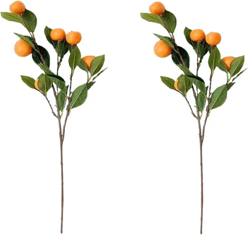 Vista 7 de 3 ramas artificiales de mandarina, rama naranja de simulación, rama de mandarina Kumquat, accesorios de frutas falsas realistas con hojas verdes