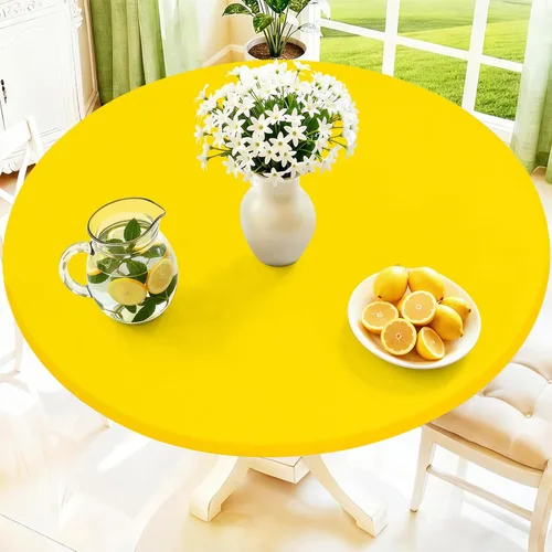 Vista 29 de Moosfor Mantel redondo de elastano, elástico ajustable impermeable para mesas de 18 a 24 pulgadas, mantel de picnic elástico lavable para Azul