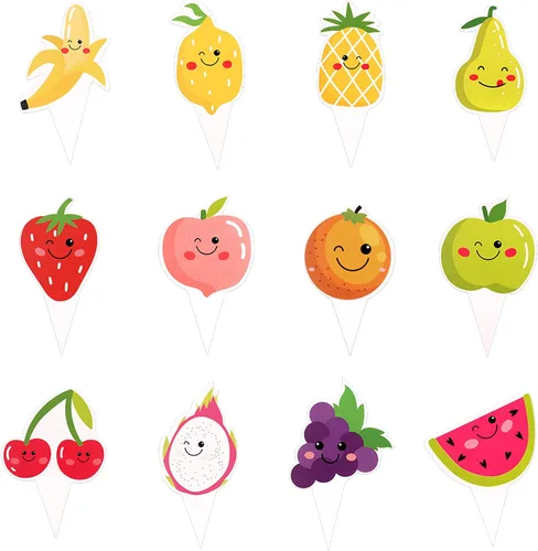 Vista 2 de 24 piezas de decoraciones para cupcakes de Tutti Frutti de dibujos animados, sandía, limón, fresa, cereza y naranja, para tutti frutti, baby shower