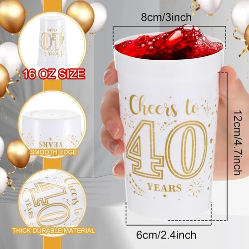 Vista 2 de Lallisa 40 tazas de plástico para fiestas de cumpleaños 40 a granel, de 16 onzas a 40 años, decoraciones de fiesta de 40 años, regalos de fiesta