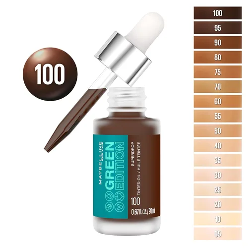 Vista 2 de Maybelline Green Edition Superdrop - Base de maquillaje de base de aceite tintado, base de cobertura natural ajustable formulada con aceite de 100