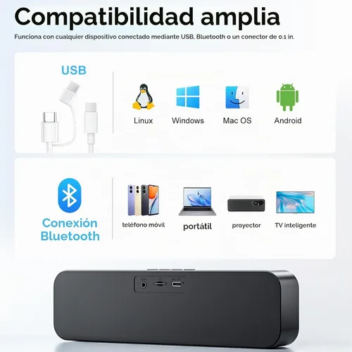 Vista 4 de Altavoces de computadora para PC de escritorio, altavoz Bluetooth recargable, barra de sonido de computadora pequeña con estéreo y graves, entrada