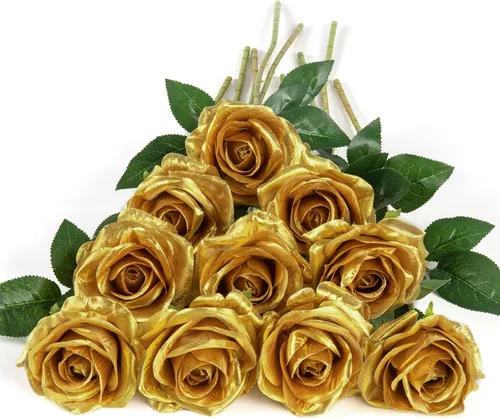 Vista 45 de DuHouse 10 rosas falsas de seda artificial, color morado otoñal Púrpura Otoño