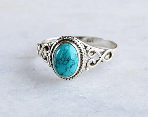 Vista 2 de Avicrafts Turquoise Stone Ring 925 Sterling Silver Statement Ring For Women Handmade Gemstone Christmas Jewellery Gift For Her