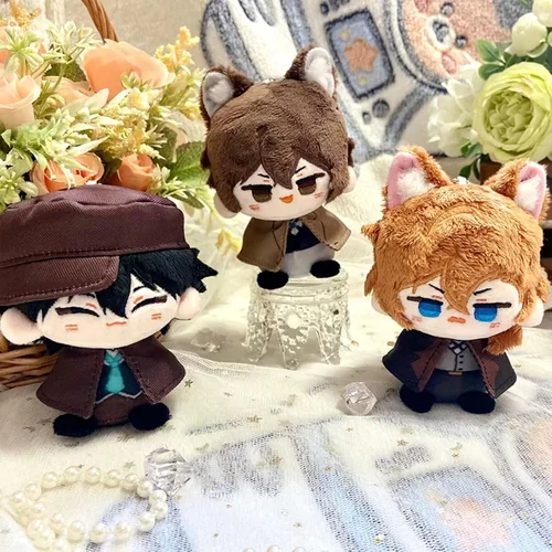 Vista 6 de CALEMBOU Llavero de peluche de anime, 4 pulgadas, lindo llavero de peluche de Chibi para mochila, Dazai Osamu Chuuya Rampo Dostoievsky de felpa