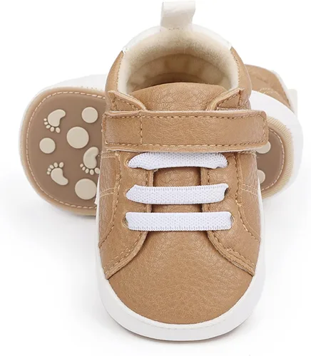 Vista 5 de SOFMUO Zapatos deportivos de piel sintética para bebés, niños y niñas, con suela de goma suave, mocasines Oxford para recién nacidos